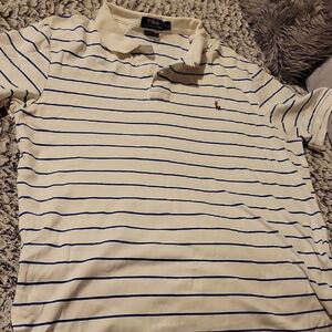 Polo by Ralph Lauren Men's Cream and Blue Striped Polo